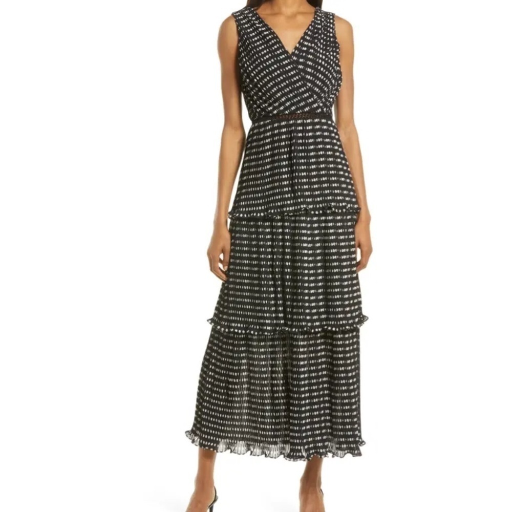 Lulus Do-Si-Do Pleated Tiered Midi Dress | Black Polka Dot Sleeveless | Size S - Picture 2 of 12